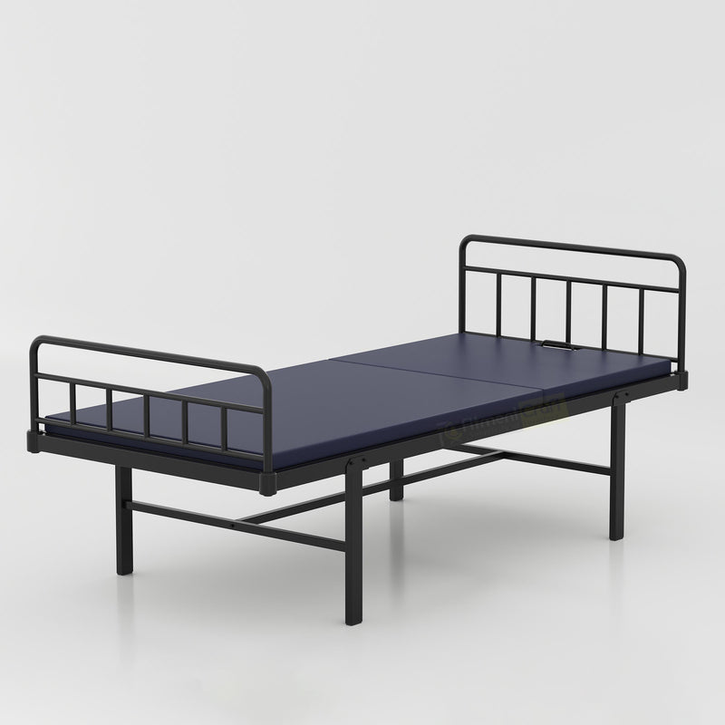 Hospital MS bed with foam mattress and sturdy metal frame construction