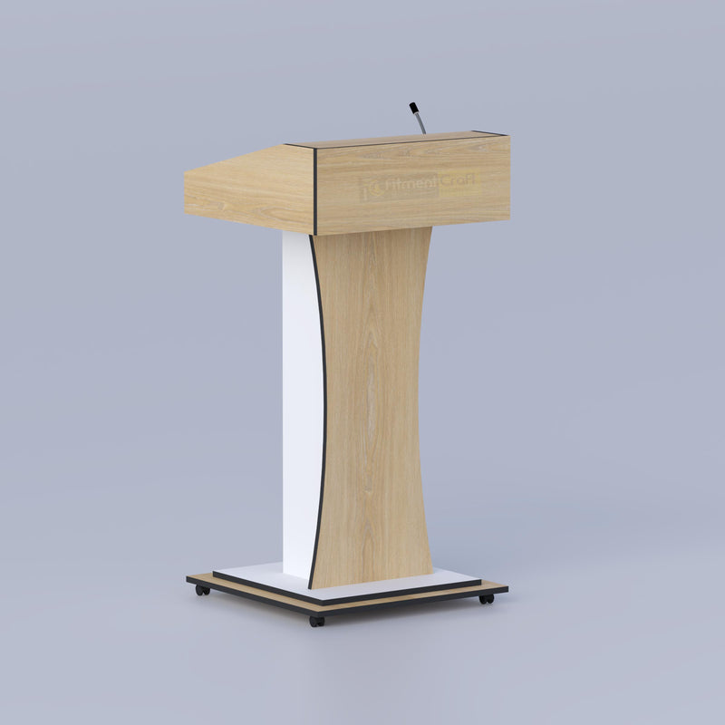 Modern wooden podium stand with spacious reading surface for speeches lectures and corporate events