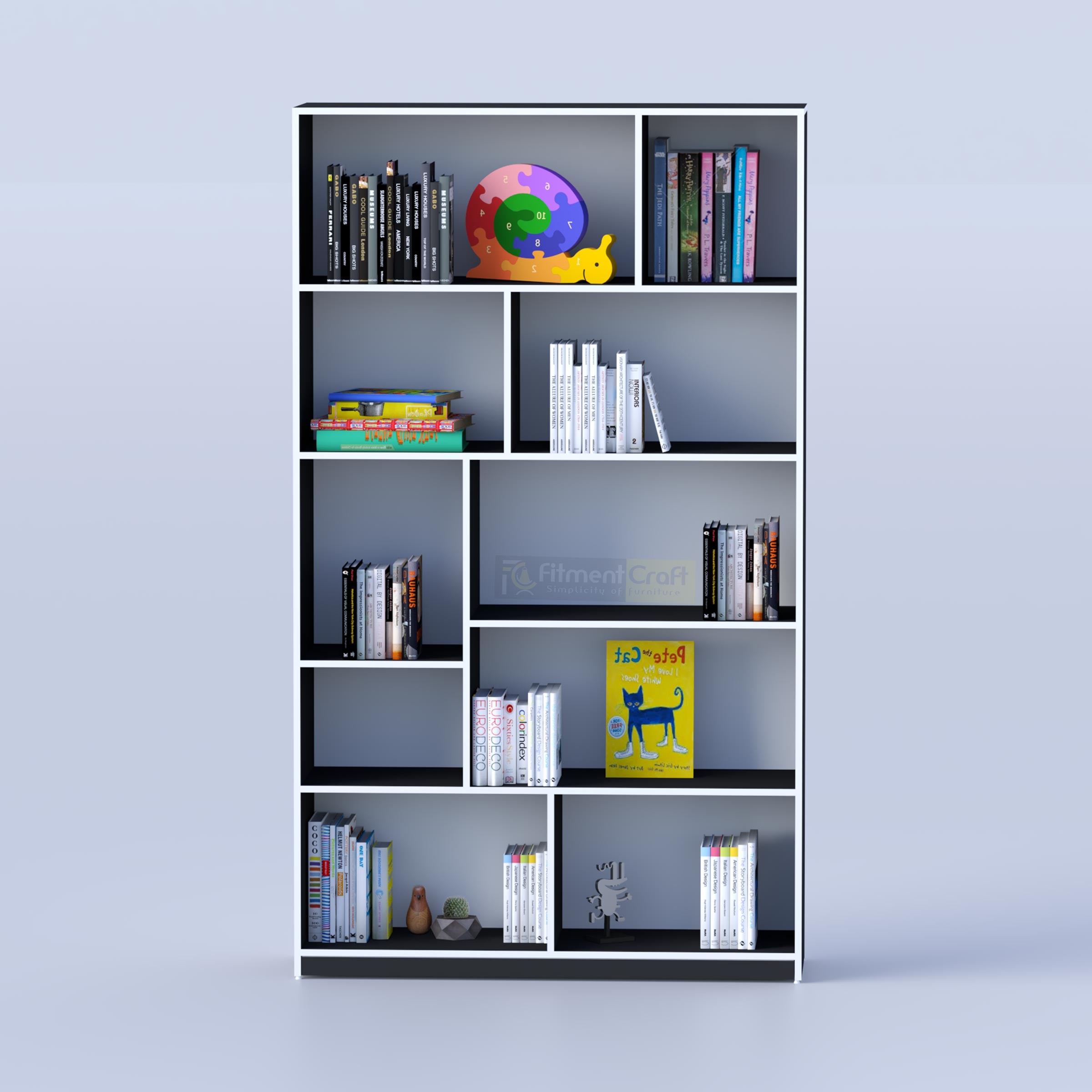 Bookshelf stylish laminated board book rack for home library, study room, office storage, and decorative display solutions.