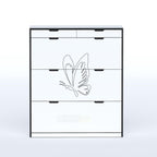 Space-saving Genre Shoe Rack for bedrooms and offices with 180 mm depth and decorative butterfly front.