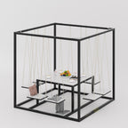 Black Glorious Swing Table TV6-001 with hanging dining seats and modern square frame