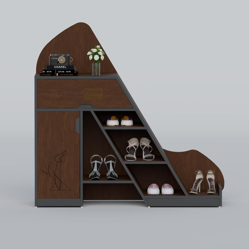 Stylish wooden shoe storage rack with creative shape for contemporary home interiors