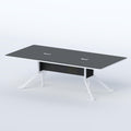 Issue office conference table with rounded rectangular top, cable management and sturdy MS legs for meeting rooms today.