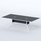 Issue office conference table with rounded rectangular top, cable management and sturdy MS legs for meeting rooms today.