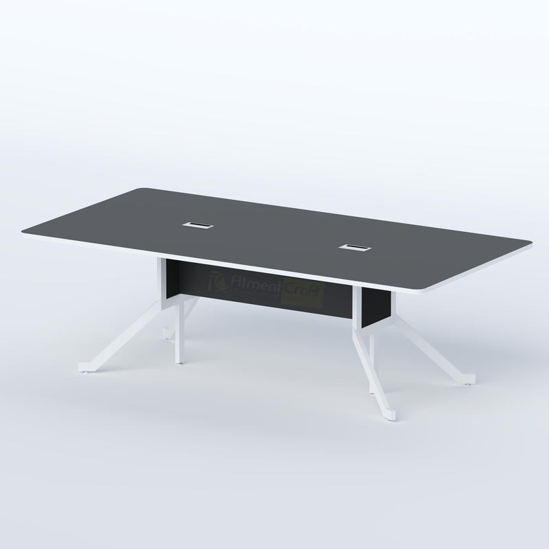 Issue office conference table with rounded rectangular top, cable management and sturdy MS legs for meeting rooms today.