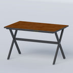Kelyn café table with walnut-look laminated board top and sturdy black mild steel frame for commercial restaurant use.
