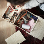 Natural pine plywood storage box with handle for organizing pens, stationery, sewing tools, threads and desk supplies BD