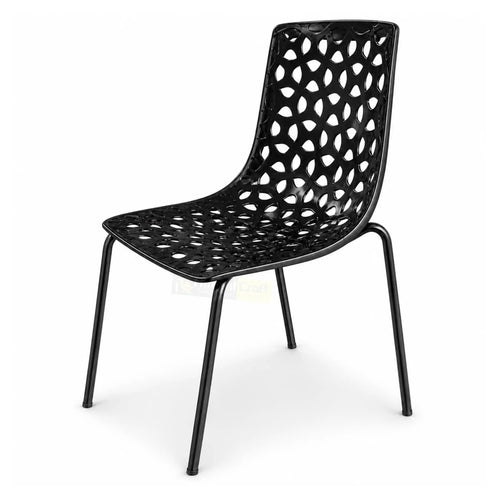 A black Lattice Outdoor Chair with open-pattern ABS seat and sturdy stainless steel frame for indoor and outdoor dining.