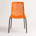 A front view of orange Lattice Outdoor Chair with ventilated ABS plastic seat and stainless steel frame for web listing.