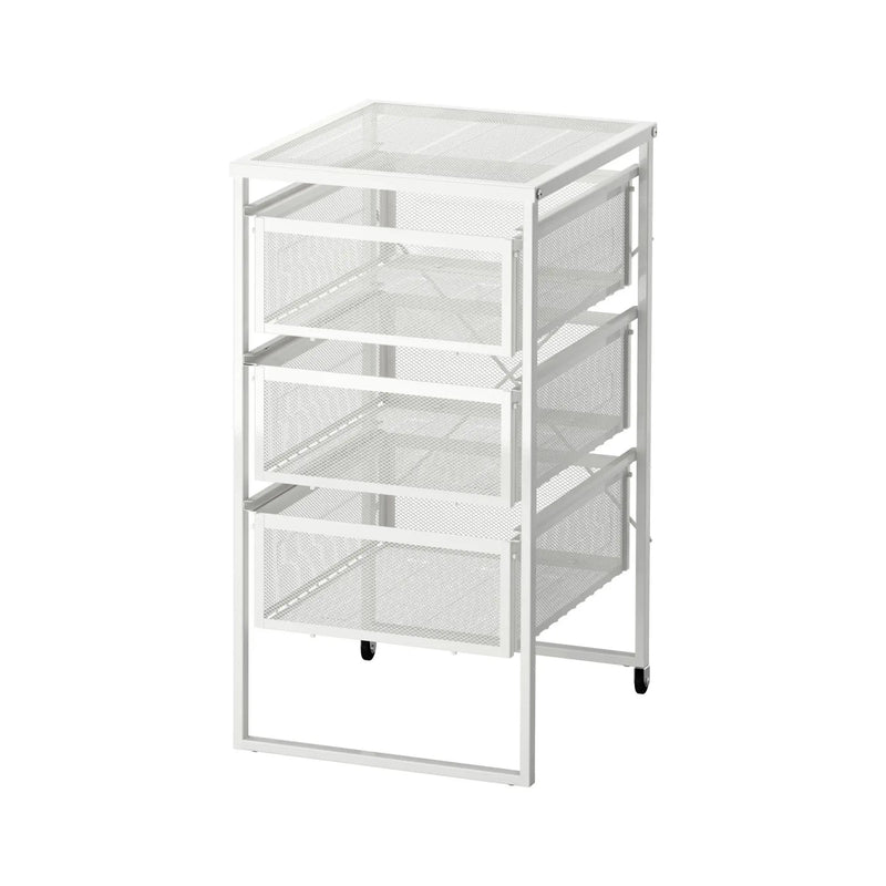 White Lennart drawer unit with three mesh drawers and castors for compact office, study, or home storage in Bangladesh.