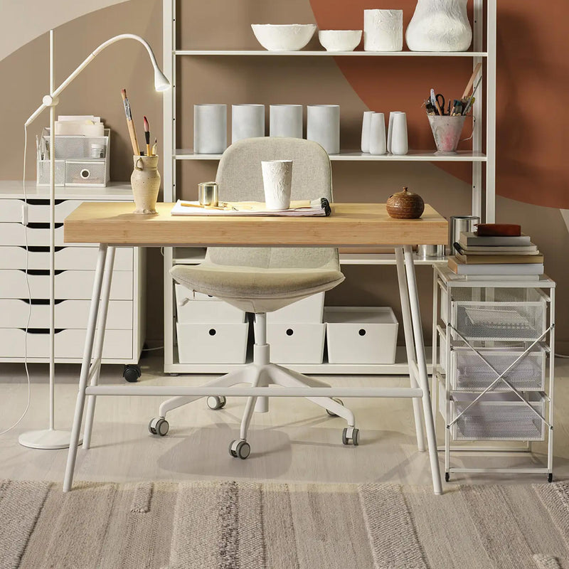 Lennart mobile drawer organiser with three steel mesh drawers, castors, and a compact space-saving white frame.