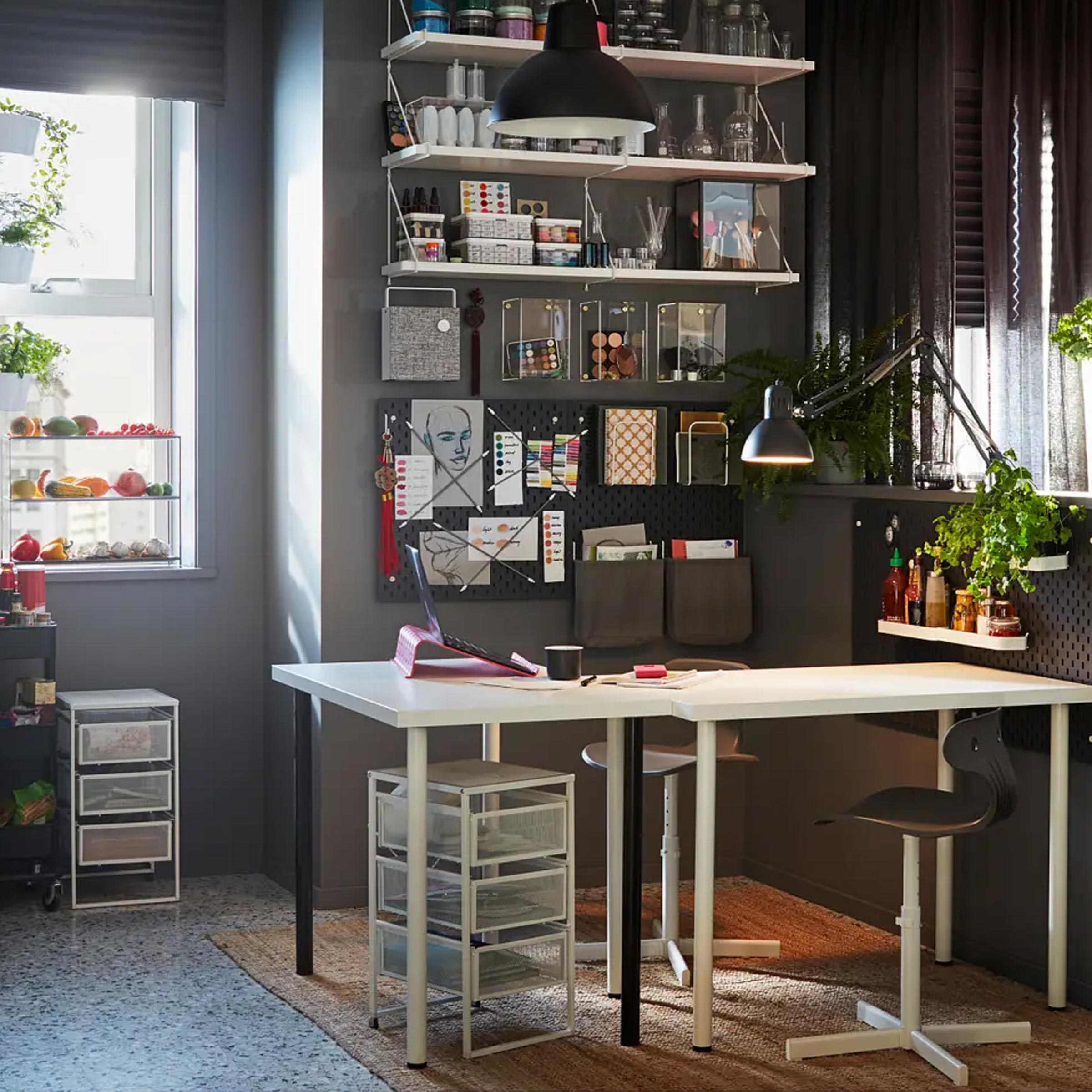 Three-drawer white office storage trolley with mesh design and wheels for files, stationery, books, and accessories.