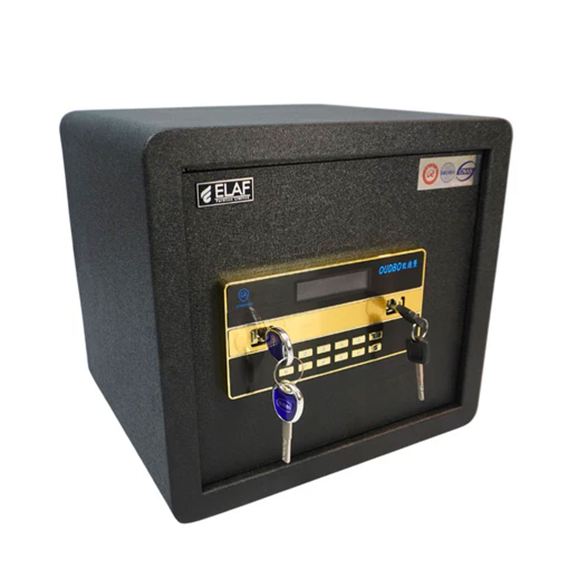 Lokio Digital Safety Locker black steel safe with keypad lock for cash jewelry and document storage