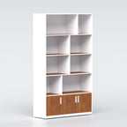 Modern bookshelf cabinet with open shelves and enclosed storage for home and office use