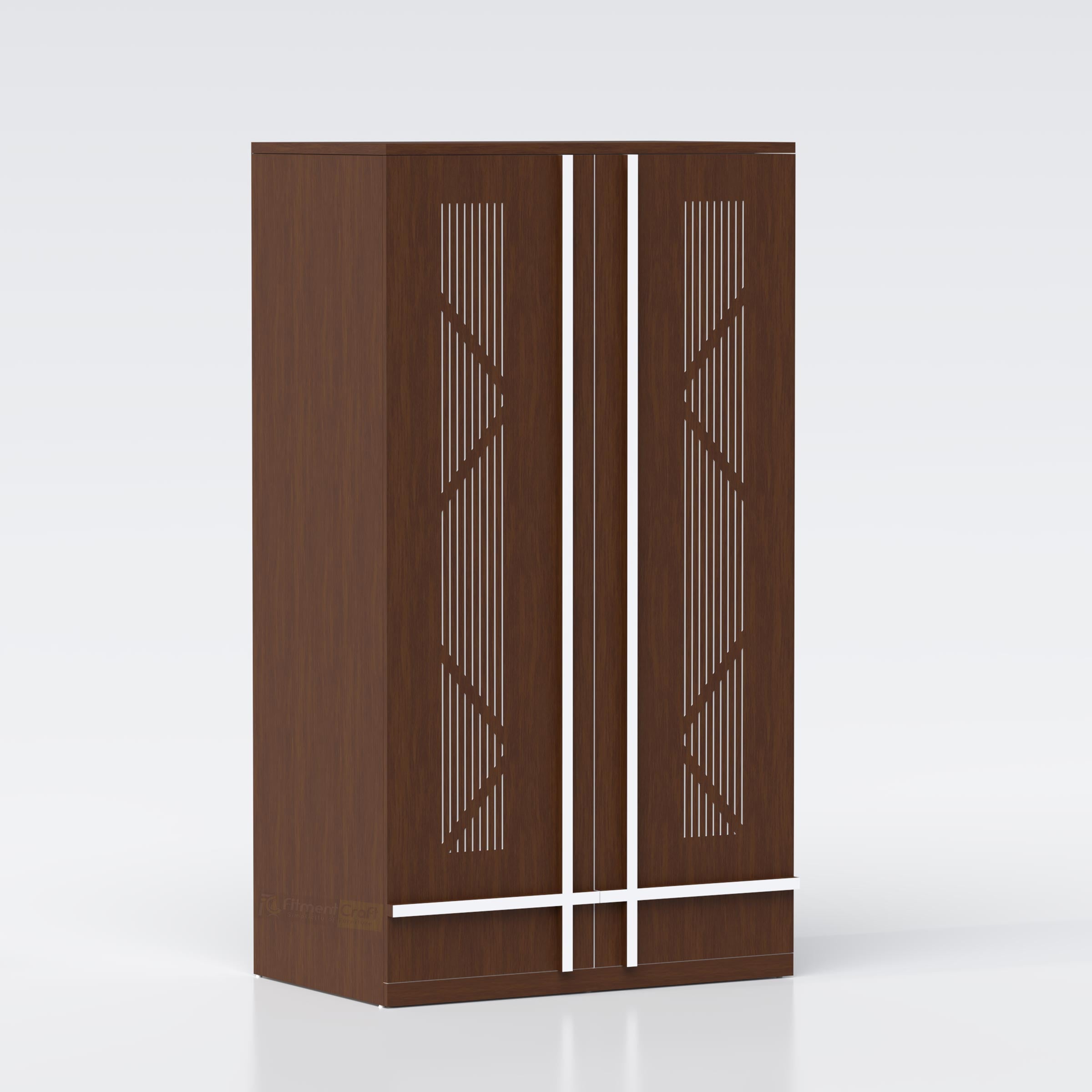 Lubitex Almirah in light wood finish with two patterned doors, spacious wardrobe storage and modern compact design.