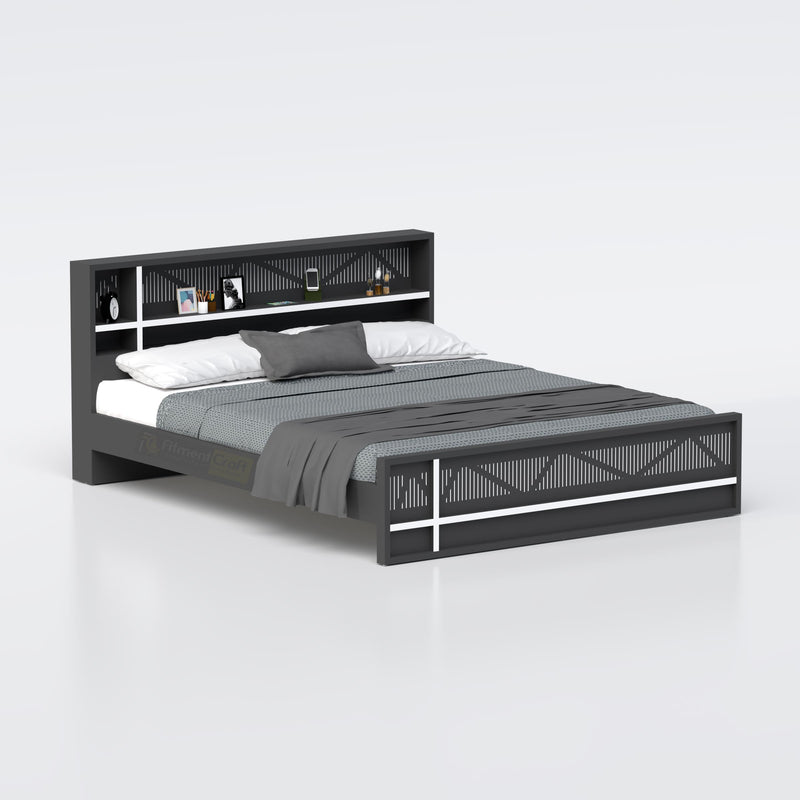 Contemporary king size bed with LB and MDF materials, stylish sleeping solution for modern home interiors