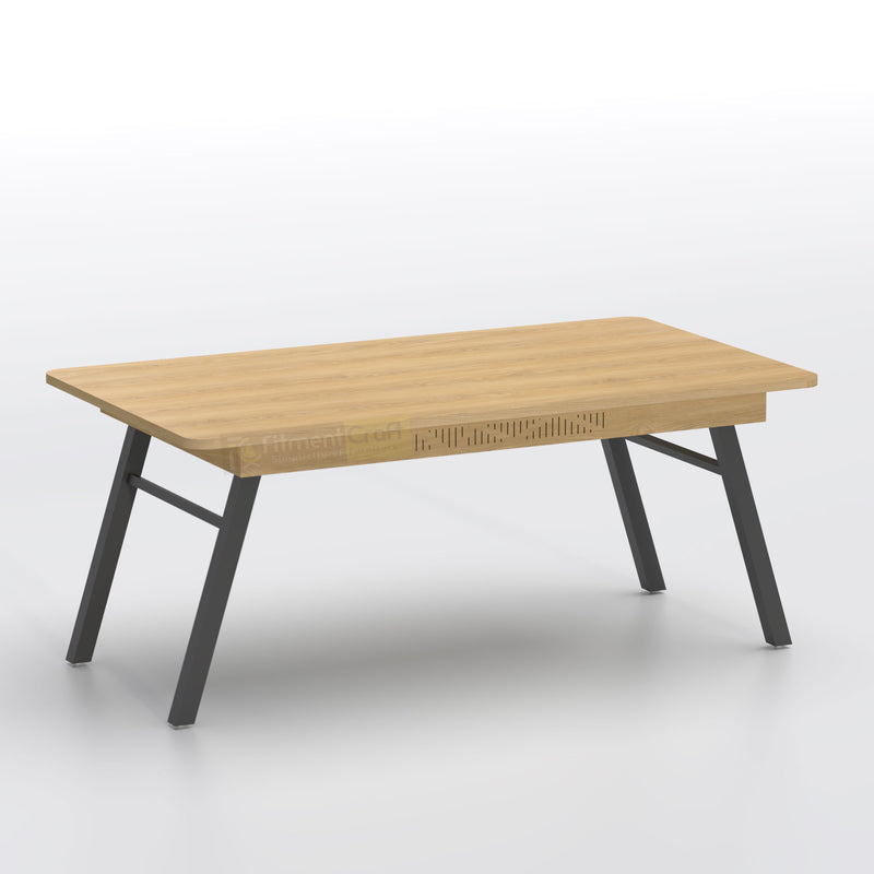 Lubitex Folding Dining Table in light wood finish with foldable black MS legs for flexible dining and easy storage