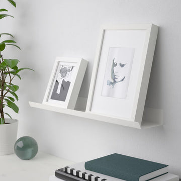 Malmback Display shelf close-up showing powder-coated steel wall fixing design