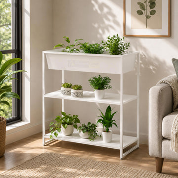 Modern Marigold plant stand with multi-tier metal shelves for stylish indoor plant decoration and home décor