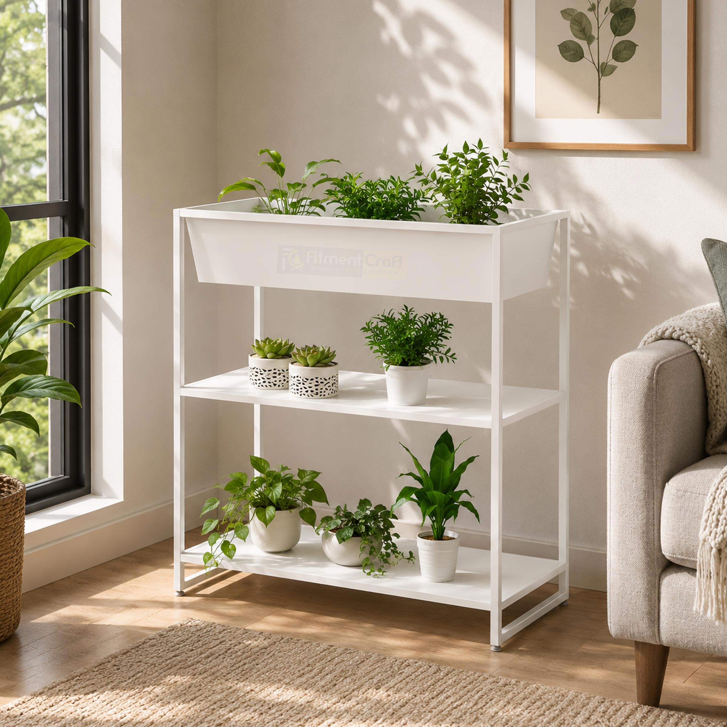 Modern Marigold plant stand with multi-tier metal shelves for stylish indoor plant decoration and home décor