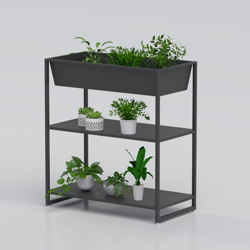 Contemporary metal plant stand for balcony garden and indoor flower pot display in modern living spaces