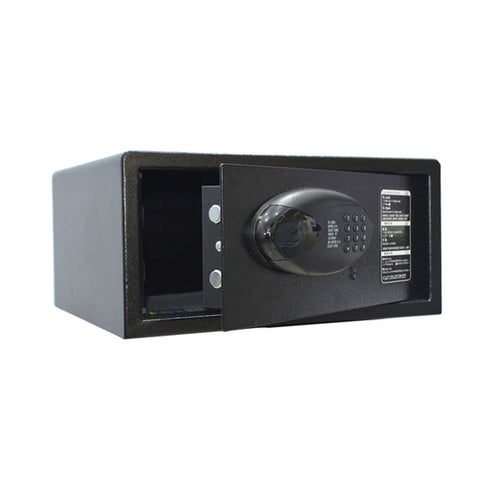 Front view of Mayro Digital Safety Locker featuring digital keypad and emergency override key.