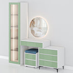 Luxury dressing table with LED mirror light, Duco finish, glass cabinet, and smart storage for modern bedrooms