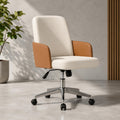 Milo executive chair with cream upholstery, tan armrests, adjustable height and chrome wheeled base for smart office use