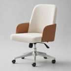 Modern Milo office chair in cream and tan with cushioned back padded seat, armrests and smooth rolling chrome wheel base