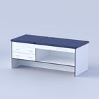 Adjustable patient examination couch with open shelf storage