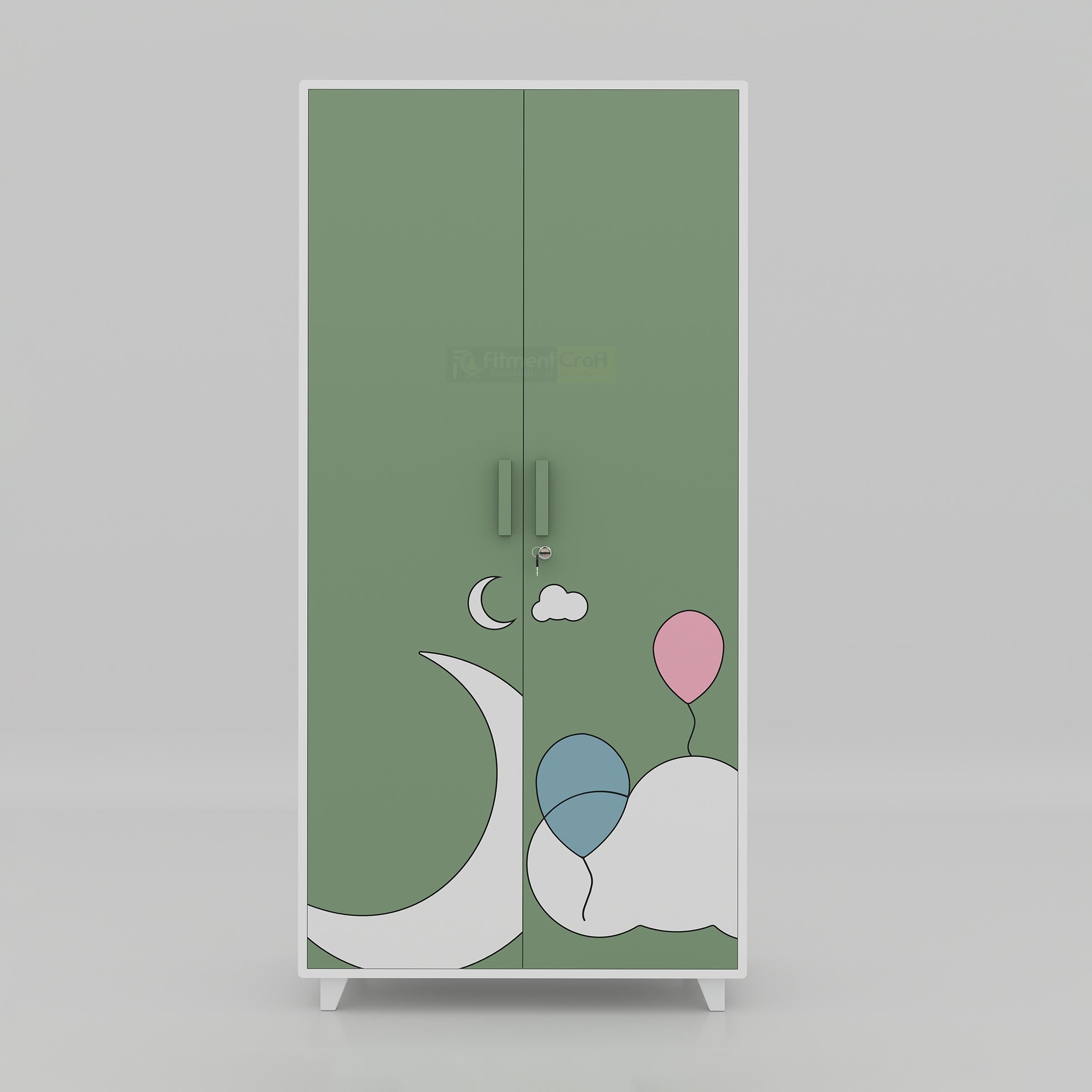 Moony Cloud Almirah wardrobe with spacious shelves, hanging space, antique lacquer finish, and contemporary furniture design.