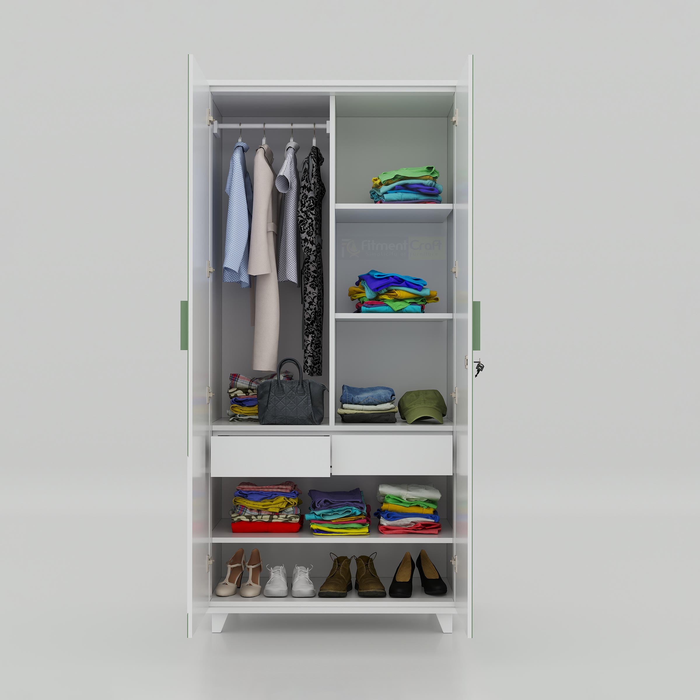 Moony Cloud Almirah wardrobe with spacious shelves, hanging space, antique lacquer finish, and contemporary furniture design.