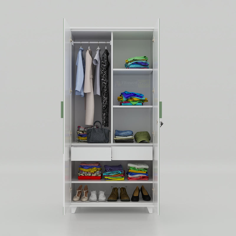 Moony Cloud Almirah wardrobe with spacious shelves, hanging space, antique lacquer finish, and contemporary furniture design.