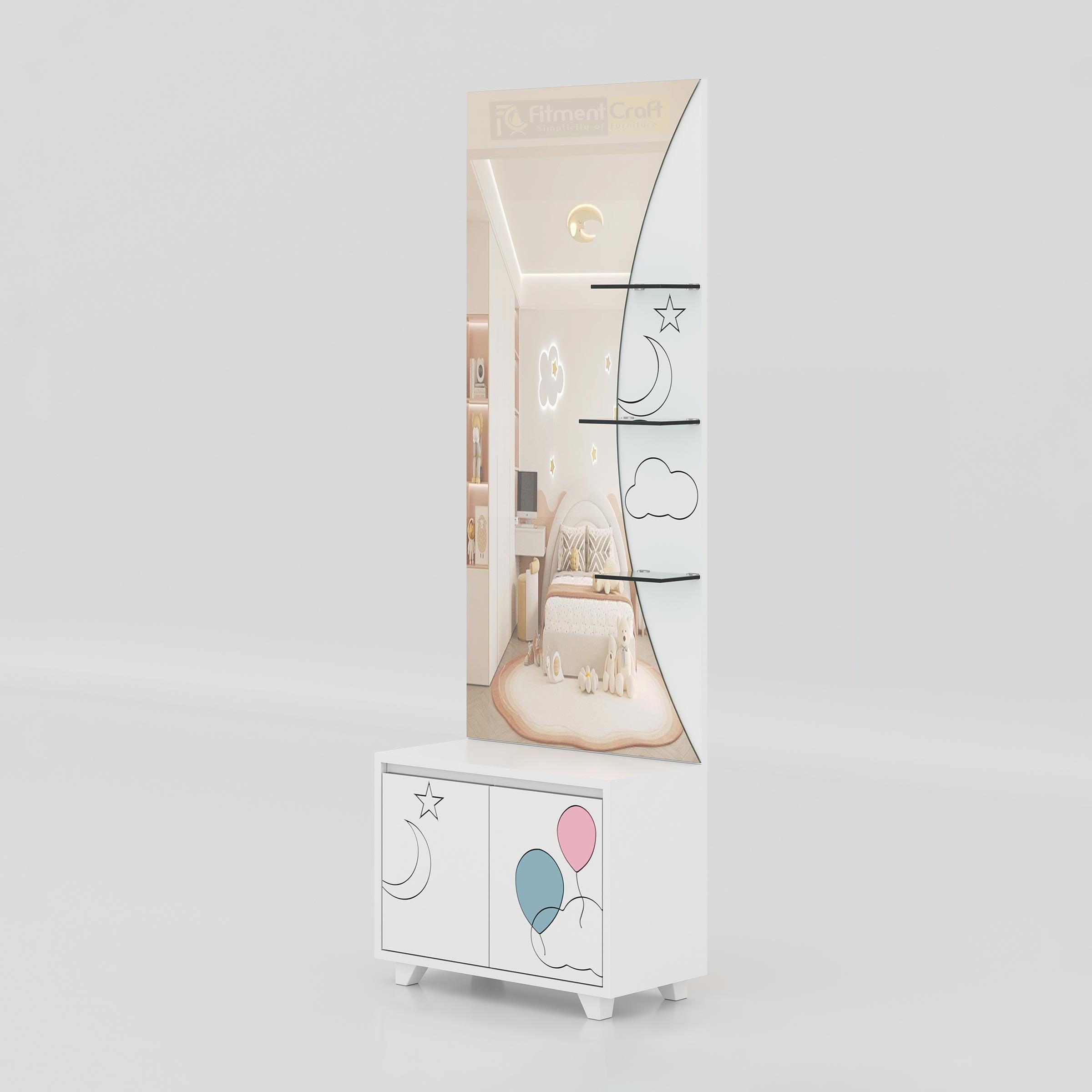 Luxury dressing table with cloud-inspired design, engineered wood construction, and stylish Duco finish for bedrooms.