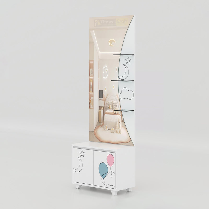 Luxury dressing table with cloud-inspired design, engineered wood construction, and stylish Duco finish for bedrooms.