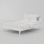 Premium king size wooden bed with cloud-inspired headboard, antique lacquer details, and stylish bedroom furniture design.