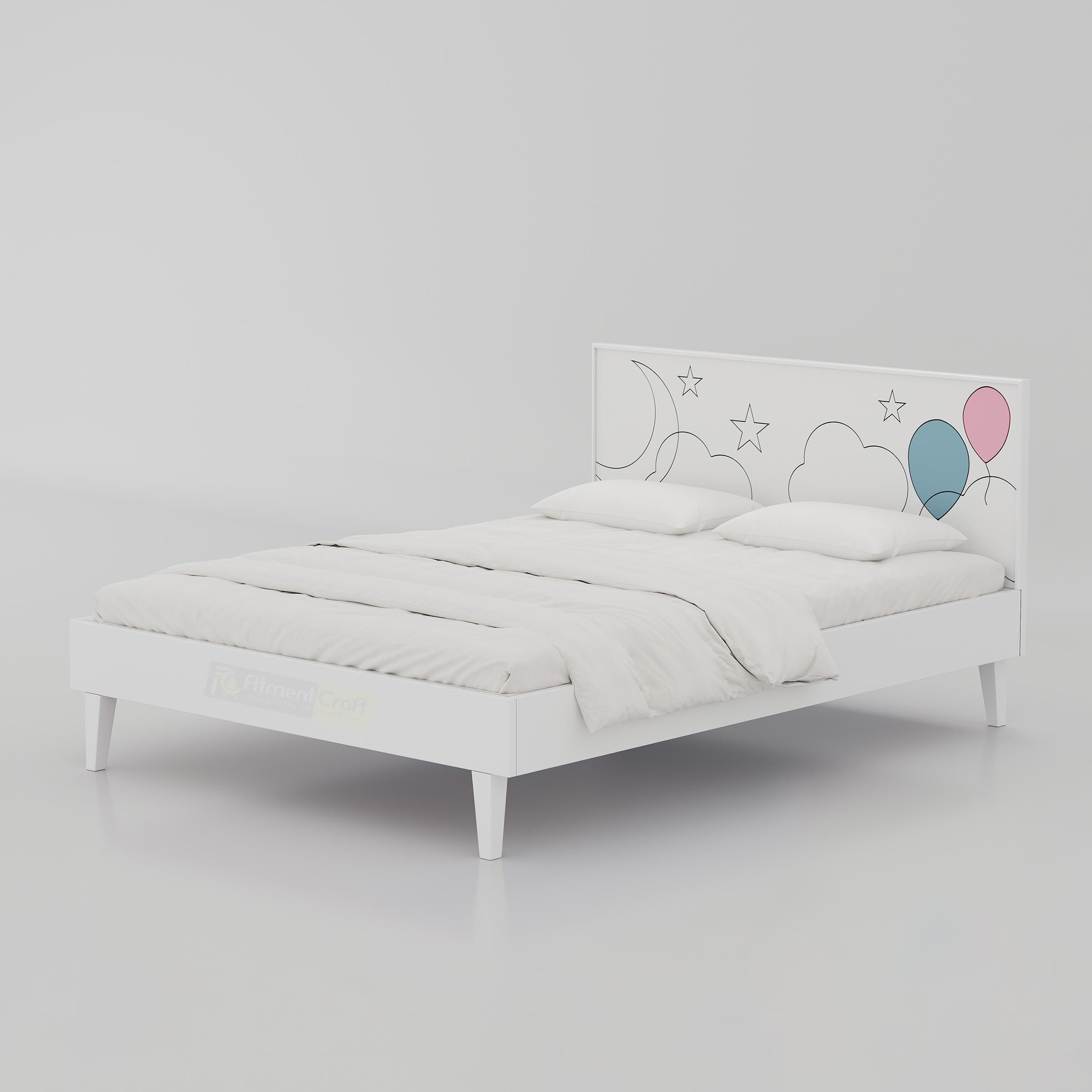 Premium king size wooden bed with cloud-inspired headboard, antique lacquer details, and stylish bedroom furniture design.