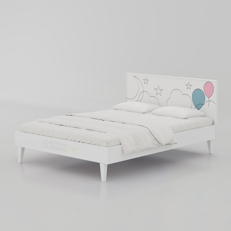 Premium king size wooden bed with cloud-inspired headboard, antique lacquer details, and stylish bedroom furniture design.