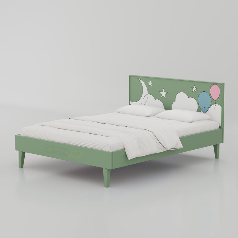 Modern king size bed featuring Moony Cloud design, premium engineered wood construction, and elegant Duco painted finish.