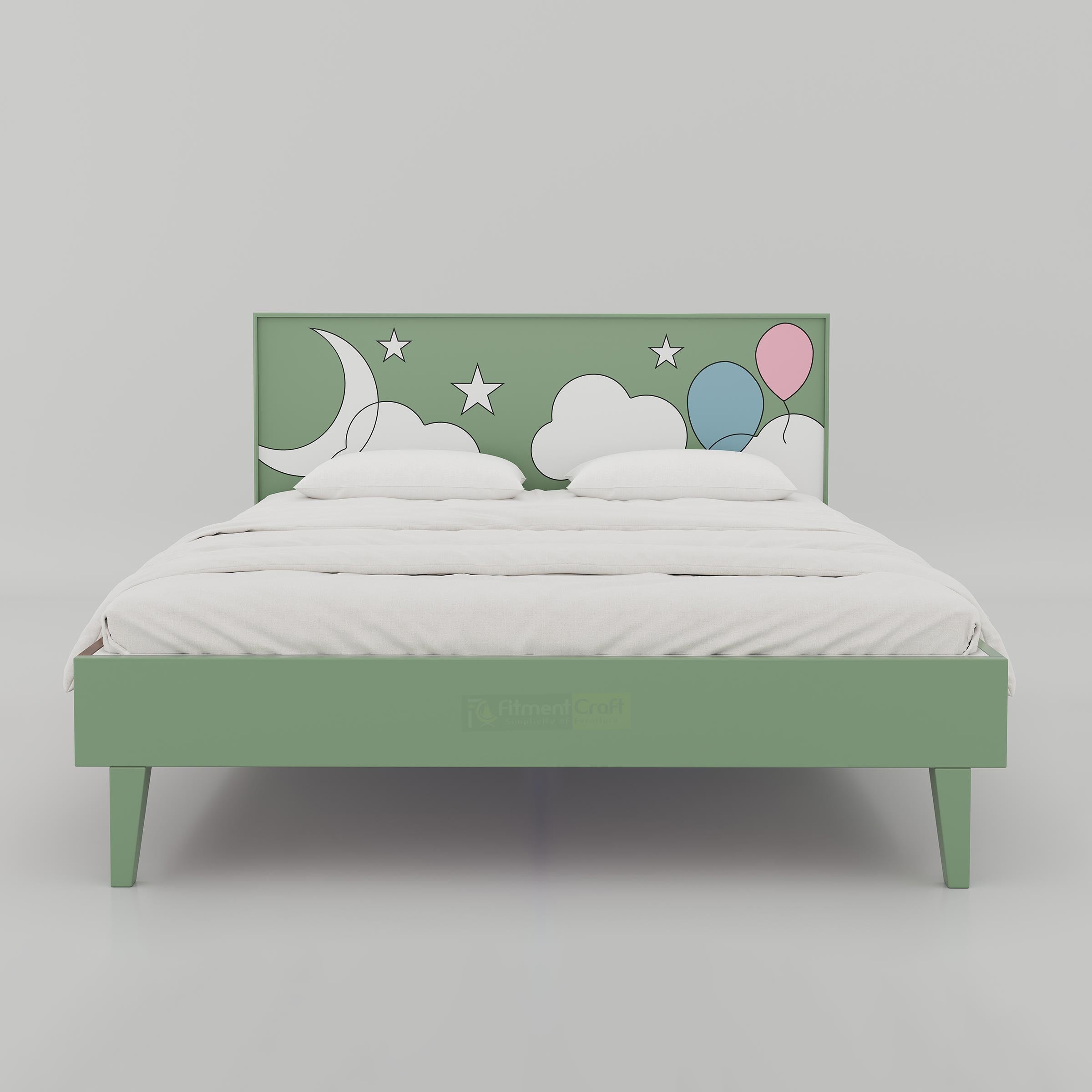 Moony Cloud king size bed with durable engineered wood frame, modern headboard, and luxury bedroom interior appeal.