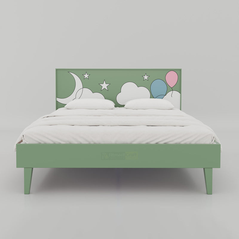 Moony Cloud king size bed with durable engineered wood frame, modern headboard, and luxury bedroom interior appeal.