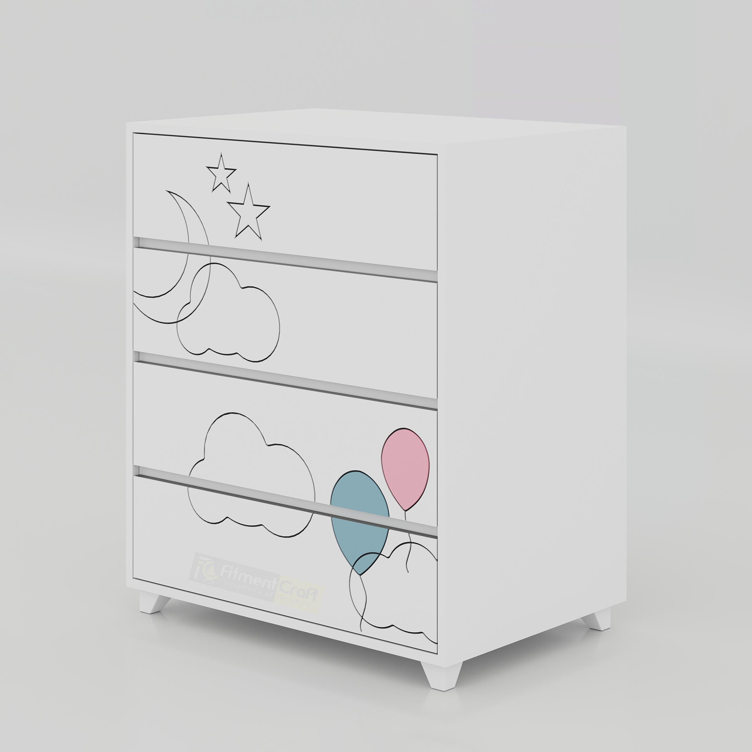 Moony Cloud Wardrobe with modern cloud design, engineered wood construction, Duco finish, and stylish bedroom storage.
