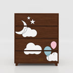 Modern bedroom wardrobe featuring cloud pattern doors, premium engineered wood, and contemporary furniture aesthetics.