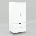 Front view of the Mystic almirah in white with two doors and two lower drawers