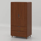 Front angled view of the Mystic almirah in dark brown with a wood-grain pattern