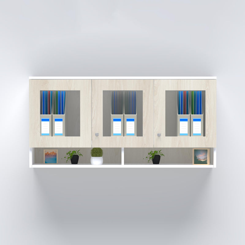 Premium hanging file cabinet with glass doors and storage shelves for modern corporate office interiors