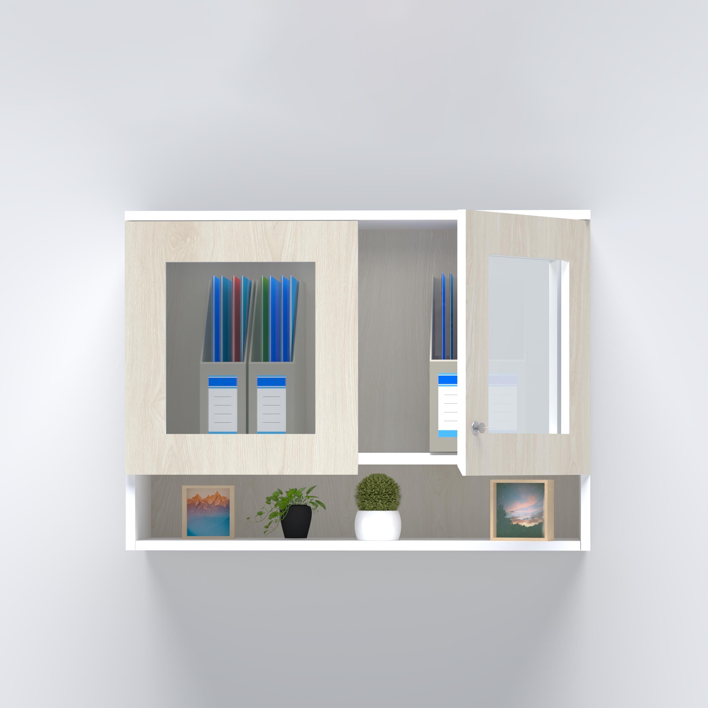 Wall-mounted office file cabinet with 16mm board design for organized document and folder storage