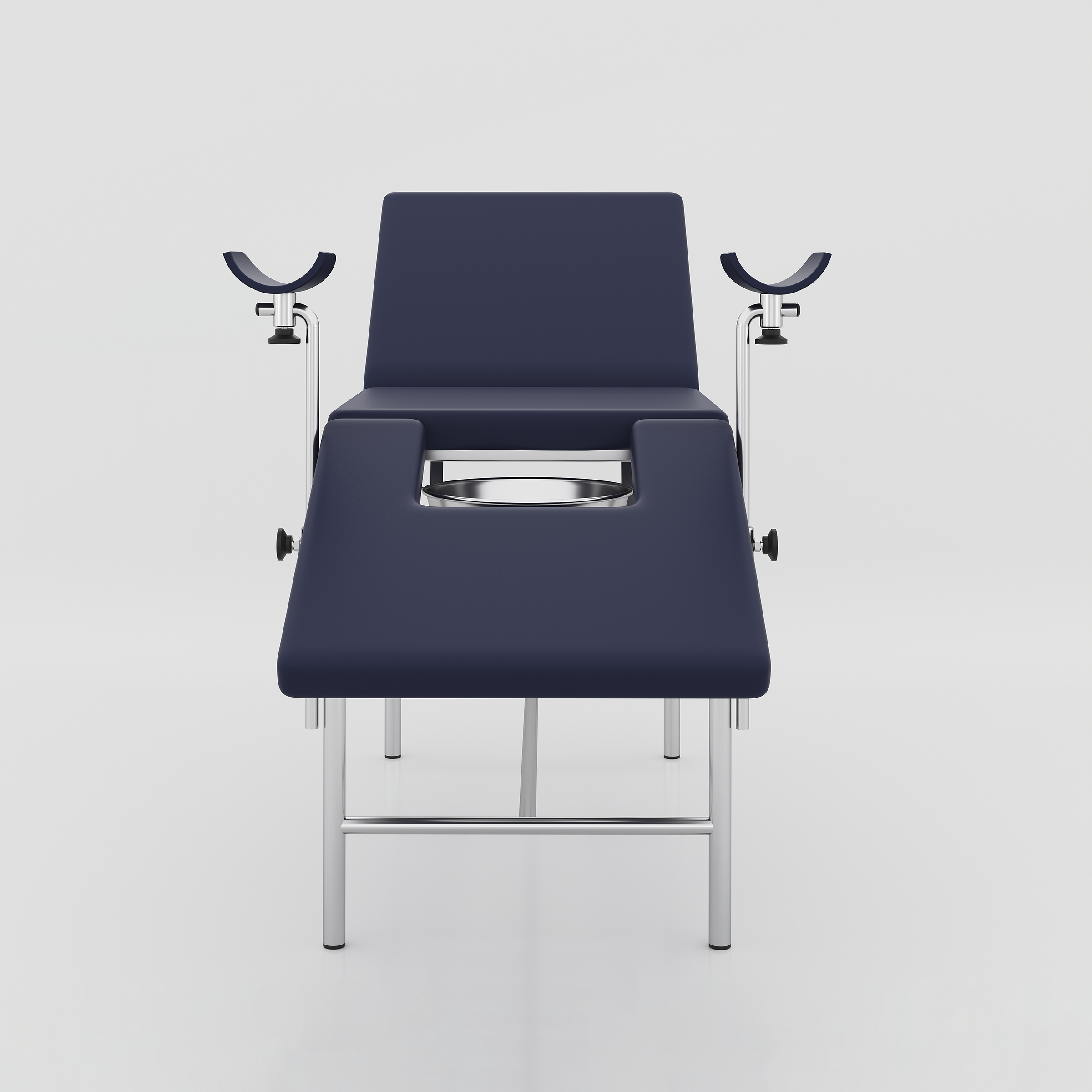 Premium gynecology patient bed with leg supports, bowl holder, rexine foam cushion and mobile SS frame in BD clinic now!