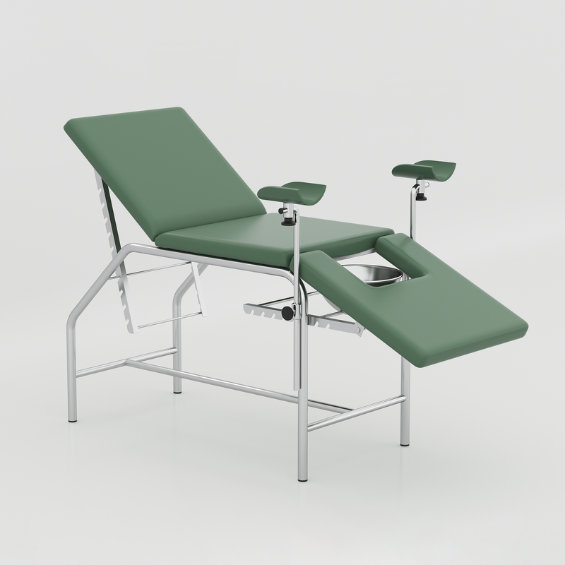 Premium gynecological bed with SS frame, rexine foam, leg supports and wheels for hospitals and clinics in Bangladesh BD