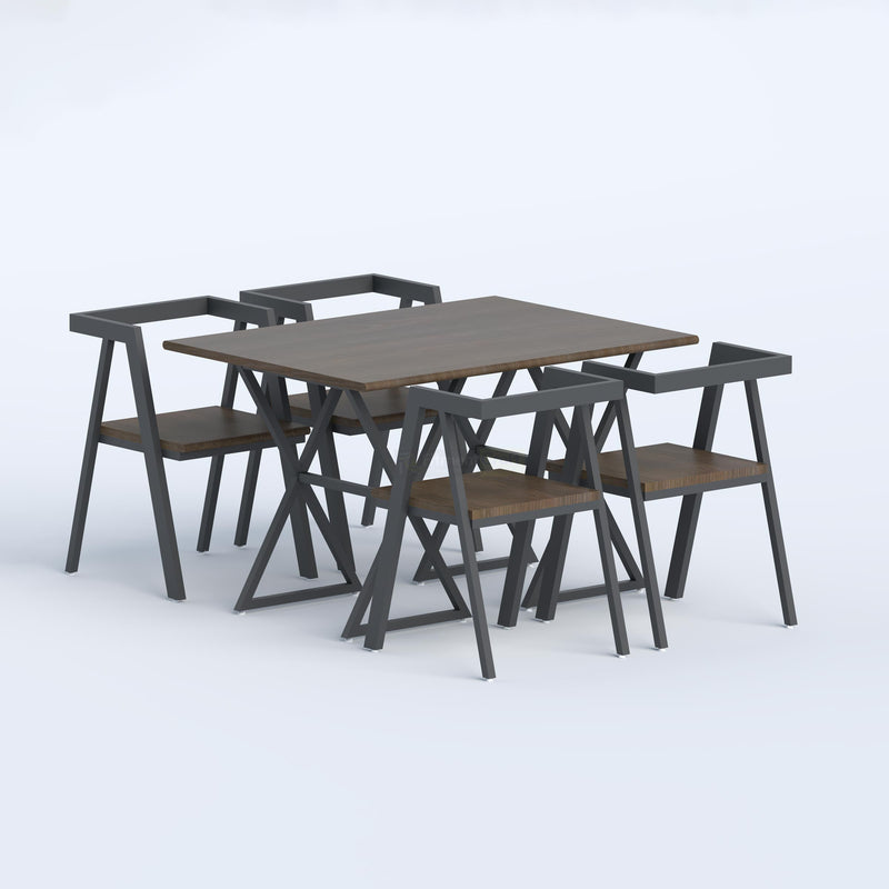 Modern Pylar dining table with durable metal frame and vinyl finish tabletop for restaurant interiors.